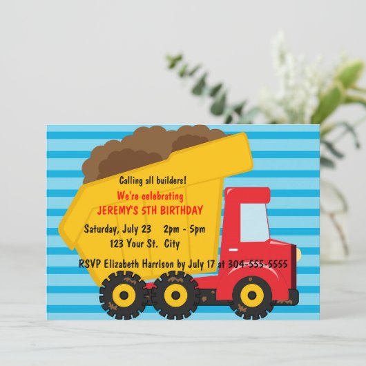 Großer Kipper-Geburtstag Einladung (Stehend Vorderseite)