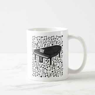 Großer Klavier mit Musikanmerkungen, Pianist Kaffeetasse