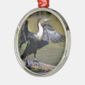 Großer Kormoran mit geöffneten Flügeln Silbernes Ornament (Links)