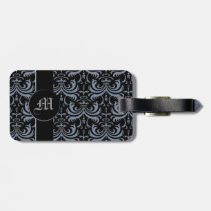 Großer, kühner Damast (Rauchblau) (Monogramm) Gepäckanhänger
