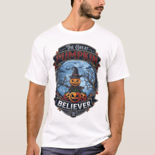 Großer Kürbis-Gläubiger Vogelscheuche Hexenhut Hal T-Shirt