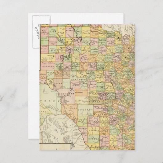 Grosser Landkreis- und Eisenbahnplan von Texas Postkarte (Vorne/Hinten)