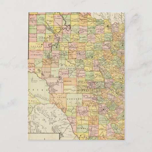 Grosser Landkreis- und Eisenbahnplan von Texas Postkarte (Vorderseite)