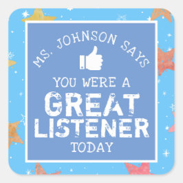 Großer Listener | Personalisierte Lehrkräfte Quadratischer Aufkleber