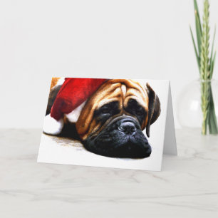Großer Mastiff-Hund in der Weihnachtsmannmütze Feiertagskarte