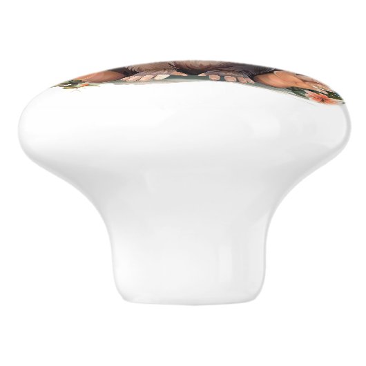 Grosser Mit Augen brauner Affe im Dschungel-Blätte Keramikknauf (Seitenansicht)