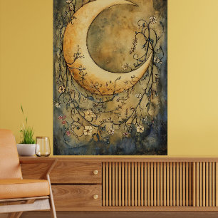 großer Mond in zunehmender Phase, umgeben von zart Poster