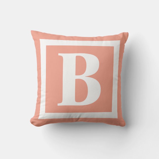 Großer Monogramm Letter Corner Peach Custom Kissen (Vorderseite)