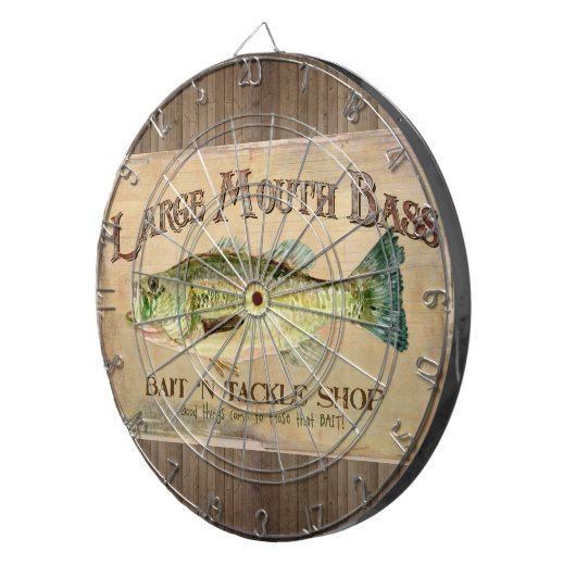 Großer Mund-Bass-Fischer-Kabinen-Holz-Bretter Dartscheibe (Vorderseite rechts)