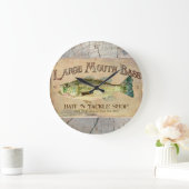 Großer Mund-Bass-Seeufer-Fischen-Kabinen-Holz Große Wanduhr (Zuhause)