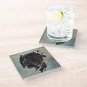 Großer Munsterlander mit Fasan Glasuntersetzer (Schrägansicht)