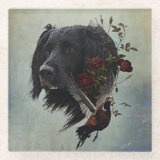 Großer Munsterlander mit Fasan Glasuntersetzer (Vorderseite)