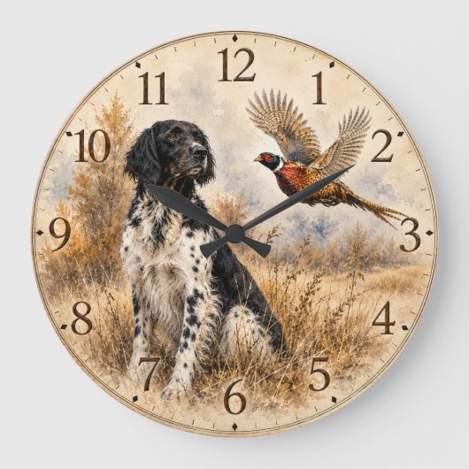 Großer Münsterländer mit Fasan Große Wanduhr (Vorderseite)