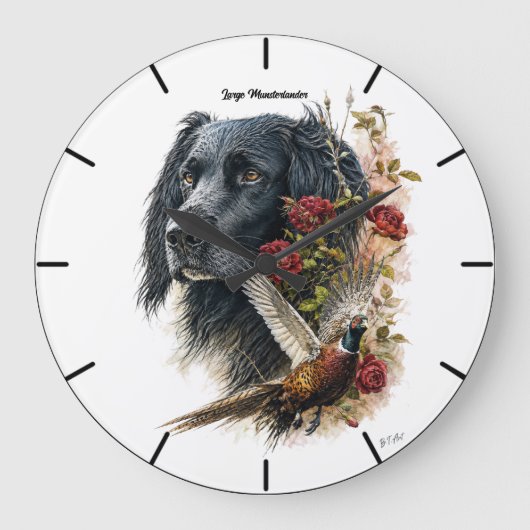 Großer Münsterländer mit Fasan   Große Wanduhr (Vorderseite)