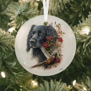 Großer Münsterländer mit Fasan   Ornament Aus Glas