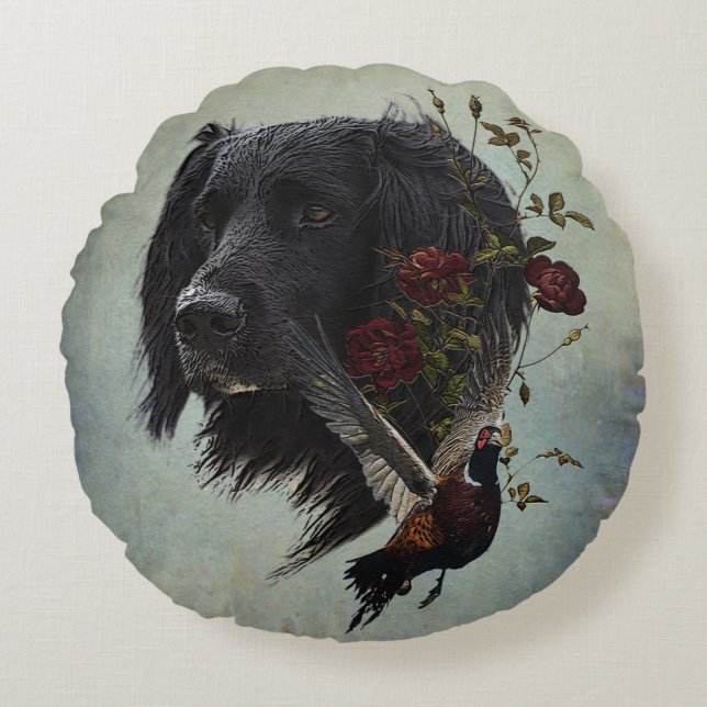 Großer Munsterlander mit Fasan Rundes Kissen (Vorderseite)