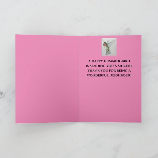 Großer Nachbar Vielen Dank Happy Hummingbird Karte (Innenseite)