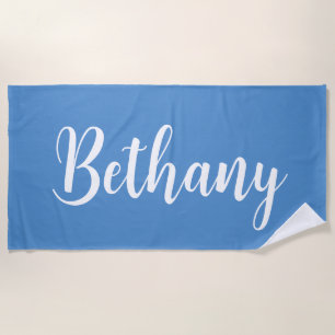 Großer Name in Weiß auf Weiß blau Strandtuch