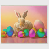 Grosser Osterhase mit farbenfroher Eiersammlung Geschenkpapier (Flach)