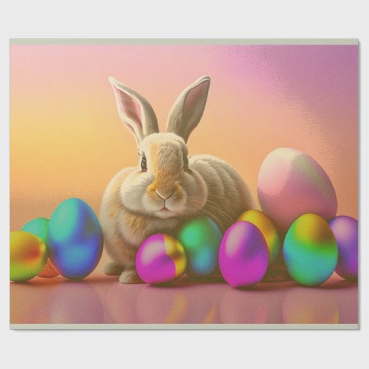 Grosser Osterhase mit farbenfroher Eiersammlung Geschenkpapier (Flach)