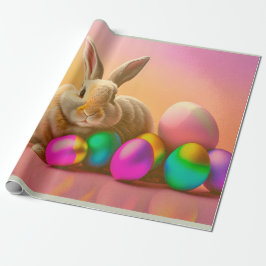 Grosser Osterhase mit farbenfroher Eiersammlung Geschenkpapier