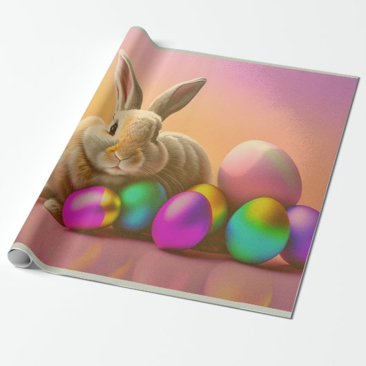 Grosser Osterhase mit farbenfroher Eiersammlung Geschenkpapier (Ungerollt)