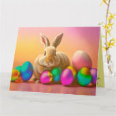 Grosser Osterhase mit farbenfroher Eiersammlung Karte (Gelbe Blume)