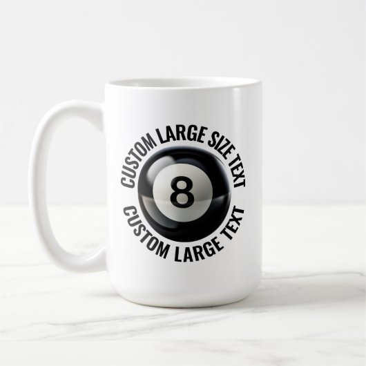 Großer personalisierter Textpool 8 Ball 15oz. Benu Kaffeetasse (Links)