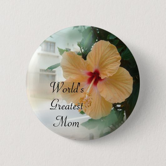 Großer Pfirsich-Hibiskus Button (Vorderseite)
