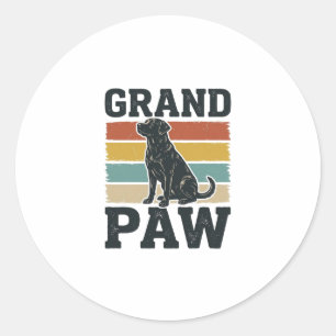 Großer Pfoten Vintage Hund Großvater Shirt Design_ Runder Aufkleber
