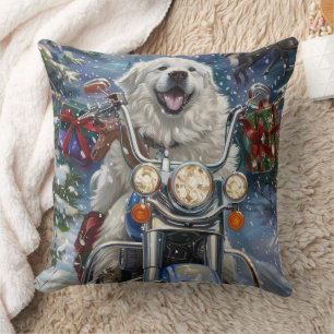 Großer Pyrenäen-Hund fährt Motorrad Weihnachten Kissen