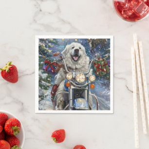 Großer Pyrenäen Hund fährt Motorrad Weihnachten Serviette