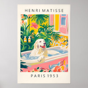 Großer Pyrenäen-Hund in der Badewanne, Matisse-Wan Poster