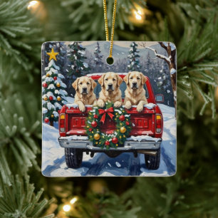 Großer Pyrenäen-Weihnachten Rotes Lastwagen Ferien Keramikornament