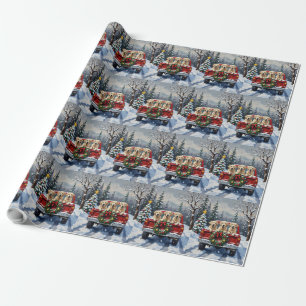 Großer Pyrenäen-Weihnachten Rotes Lastwagen-Fest Geschenkpapier