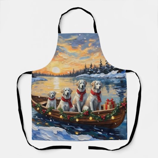 Großer Pyrenäen-Weihnachtsboot-Urlaub Schürze (Vorderseite)