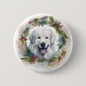 Großer Pyrenäen-Weihnachtskranz Festiver Hund Button (Vorderseite)