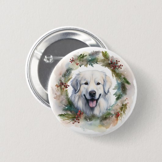 Großer Pyrenäen-Weihnachtskranz Festiver Hund Button (Vorne & Hinten)