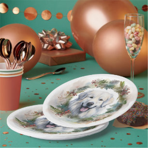 Großer Pyrenäen-Weihnachtskranz Festlicher Hund Pappteller