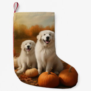 Großer Pyrenäen Welpe Herbstfreude Kürbis Kleiner Weihnachtsstrumpf