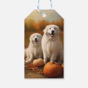 Großer Pyrenäen Welpe Herbstvergnügen Kürbis Geschenkanhänger