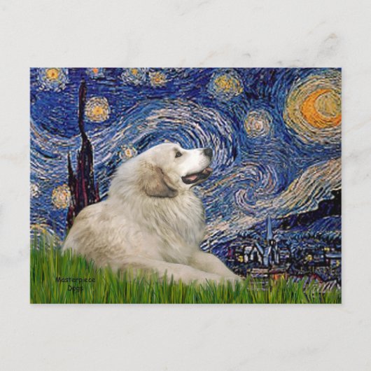 Großer Pyrenäenhund 2 - Sternennacht Postkarte (Vorderseite)
