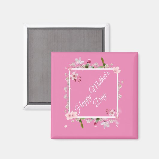Grosser rosa blumiger Muttertag Magnet (Vorderseite/Rückseite)