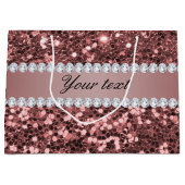 Großer Rosen-GoldImitat-Glitzer und Diamanten Große Geschenktüte (Vorderseite)