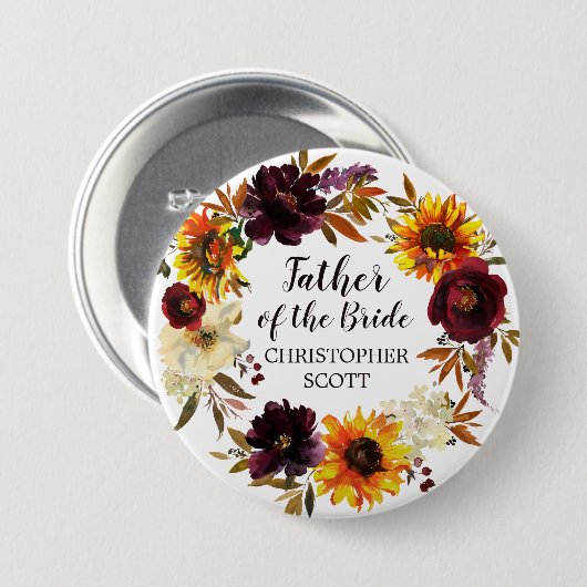 Grosser Rustikaler Herbstvater der Braut Button (Vorne & Hinten)