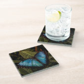 Großer, schöner, blauer Schmetterling Glasuntersetzer (Schrägansicht)