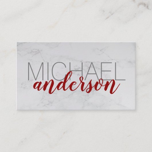 Grosser Schriftart | Rotes Skript Beruflich | Marm Visitenkarte (Vorderseite)