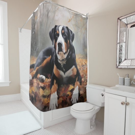 Grosser Schweizer Berg im Herbst Leaves Fall Duschvorhang (Beispiel)