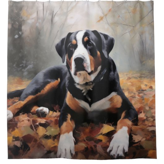 Grosser Schweizer Berg im Herbst Leaves Fall Duschvorhang (Vorderseite)