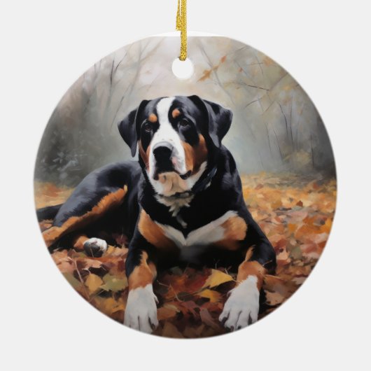 Grosser Schweizer Berg im Herbst Leaves Fall Keramik Ornament (Hinten)